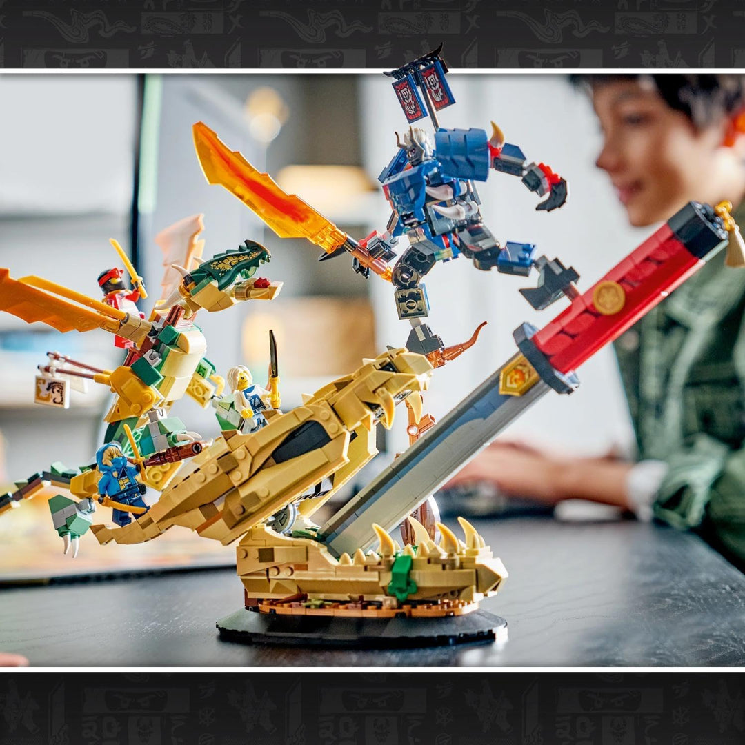 LEGO NINJAGO Showdown auf der Drachenklinge - Ninja Spielzeug mit Drache, Mech Actionfigur & 4 Minif