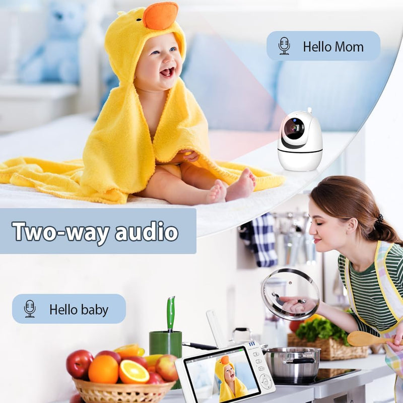 Ade Babyphone mit Kamera 5 Zoll 720P HD IPS-Display Babyphone Kamera 2-Wege-Audio VOX-Modus 300M Rei