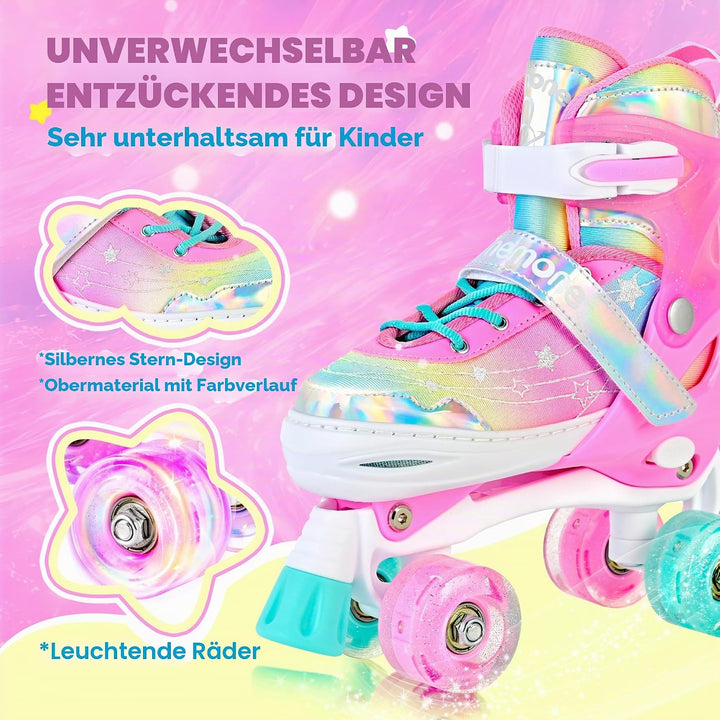 NEMONE Rollschuhe für Mädchen Kinder 4 Grössen Verstellbar Blau Violett Rollschuhe für Kinder Drinne