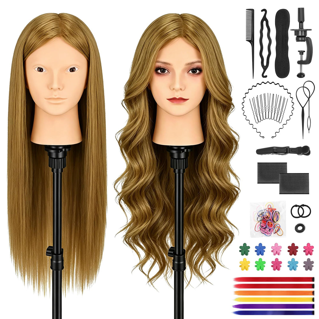 TwoWin Übungspuppenköpfe zum Üben von Echthaar, zum Flechten von Make-up und kostenloser Klemmhalter
