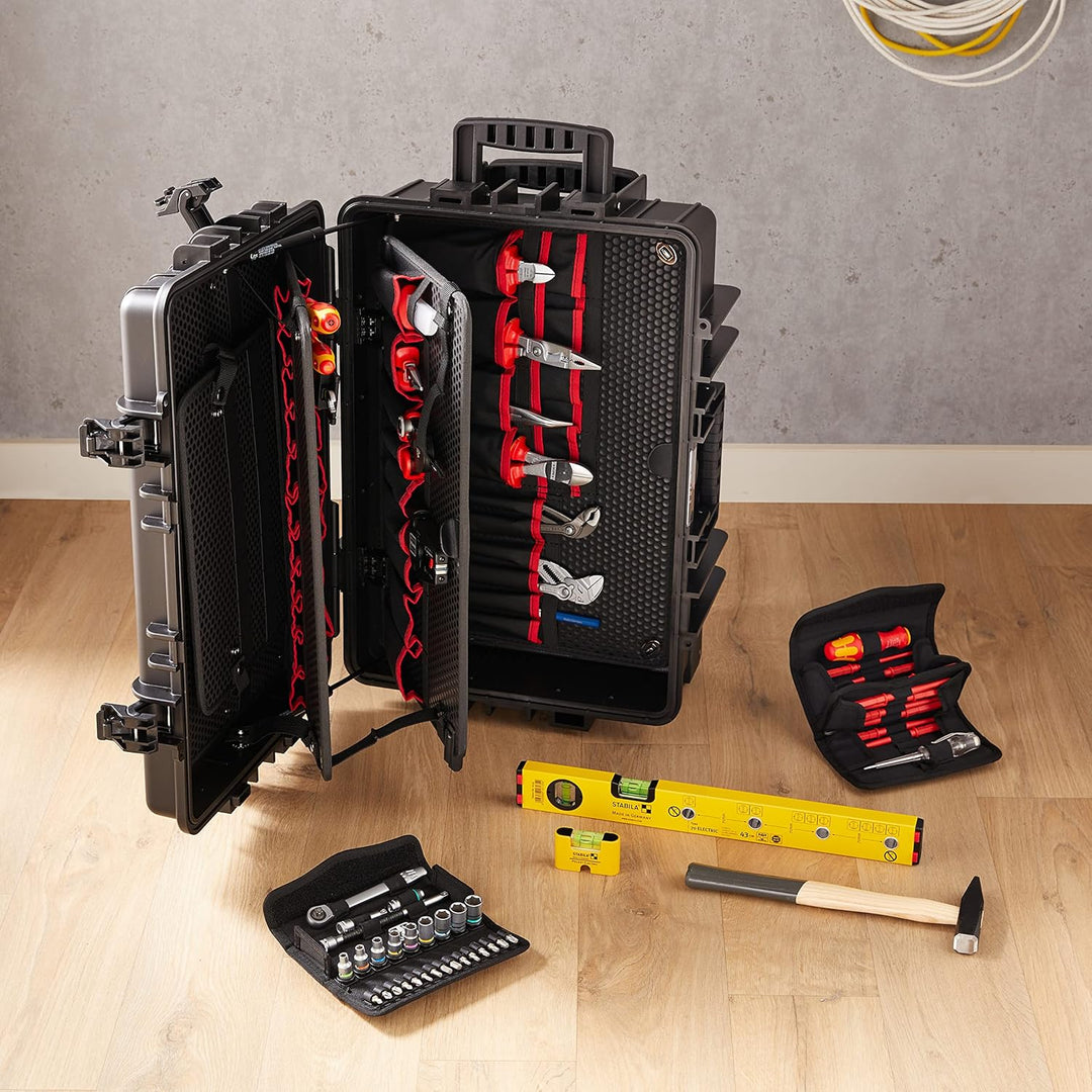 KNIPEX Werkzeugkoffer "Robust45 Move" Elektro, 63-teilig, mit Rollen, Teleskopgriff, 147 Steckmöglic