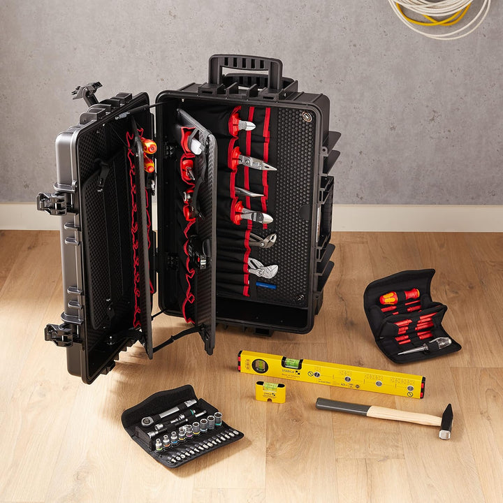 KNIPEX Werkzeugkoffer "Robust45 Move" Elektro, 63-teilig, mit Rollen, Teleskopgriff, 147 Steckmöglic