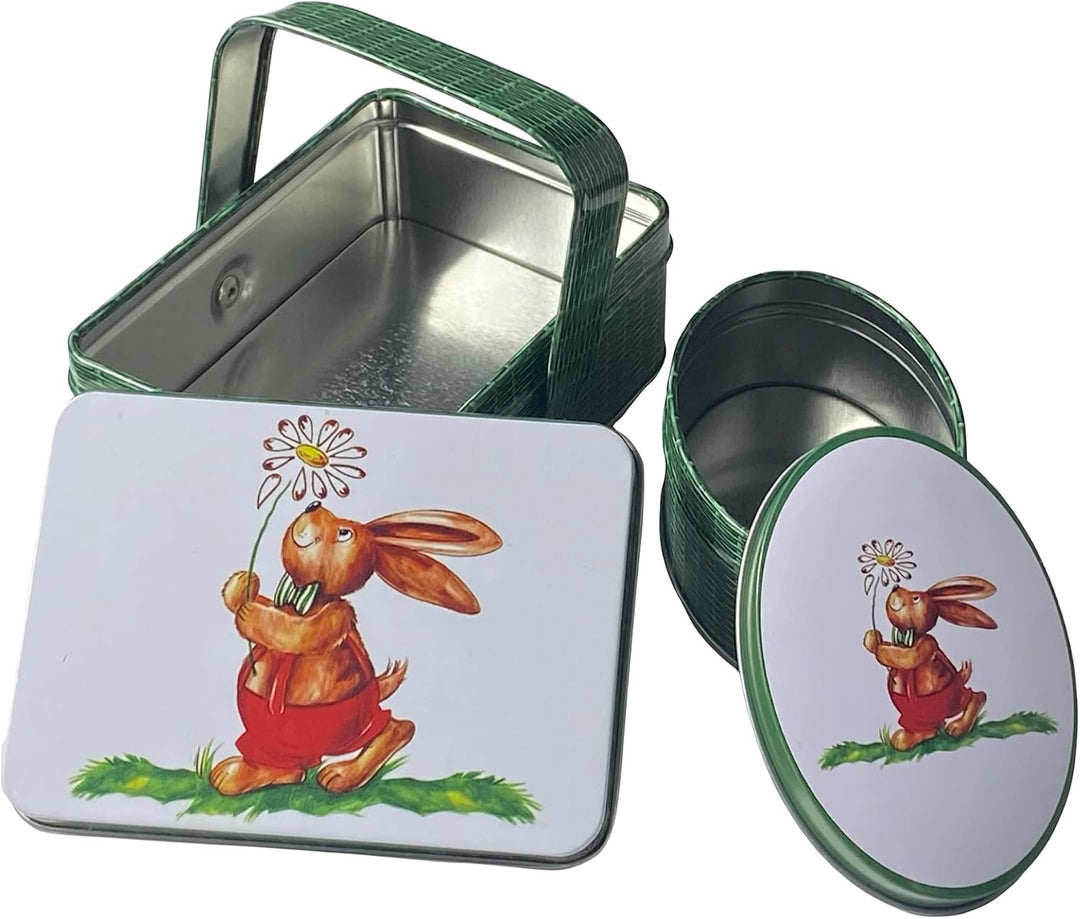 Set Hasenkorb - Dose, Bonbondose, Geschenkdose, Bonbondose, Osterdose, kleine Sammlerdosen - Masse: