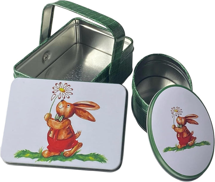Set Hasenkorb - Dose, Bonbondose, Geschenkdose, Bonbondose, Osterdose, kleine Sammlerdosen - Masse: