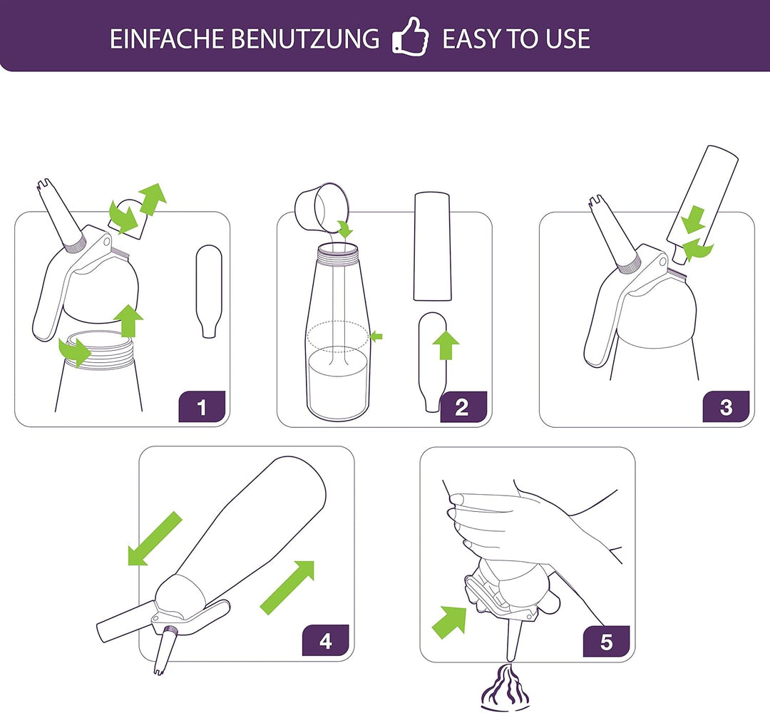 Mastrad Sahnebereiter Edelstahl Siphon Pro Whipper - abnehmbarer Kopf - temperaturbeständiges Metall