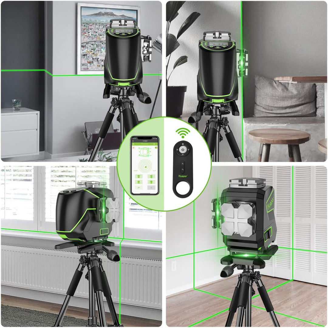 Huepar 3x360°selbstnivellierendes Laserniveau mit LCD-Bildschirm, 3D Bluetooth-Verbindung Grüner Str