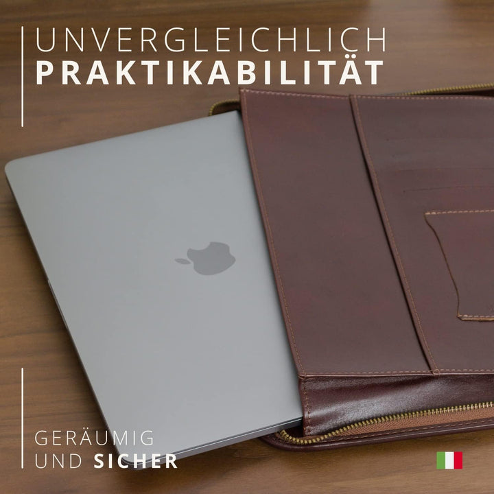 Konferenzmappe A4 aus 100% vollnarbiges Leder mit Reissverschluss - handgefertigt in Italien von erf