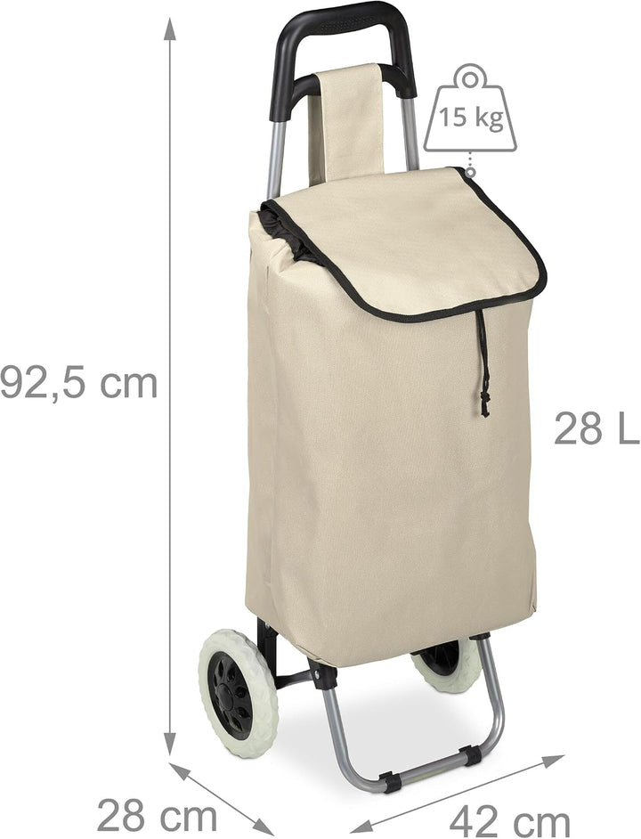 Relaxdays Einkaufstrolley klappbar, Abnehmbare Tasche 28 L, beige | Einkaufswagen mit Rollen HBT 92,
