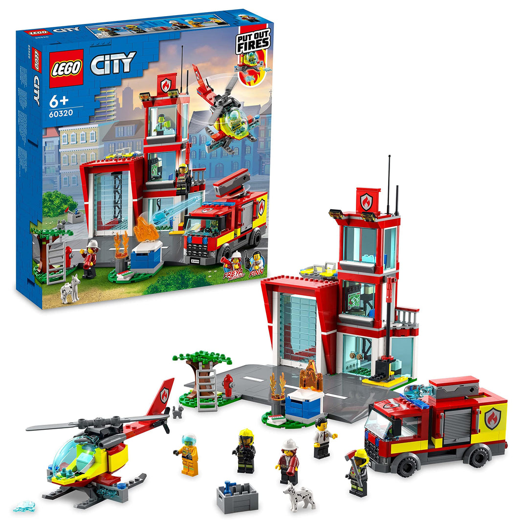LEGO 60320 City Feuerwache, Feuerwehr-Spielzeug für Kinder ab 6 Jahren mit Garage, Feuerwehrauto und