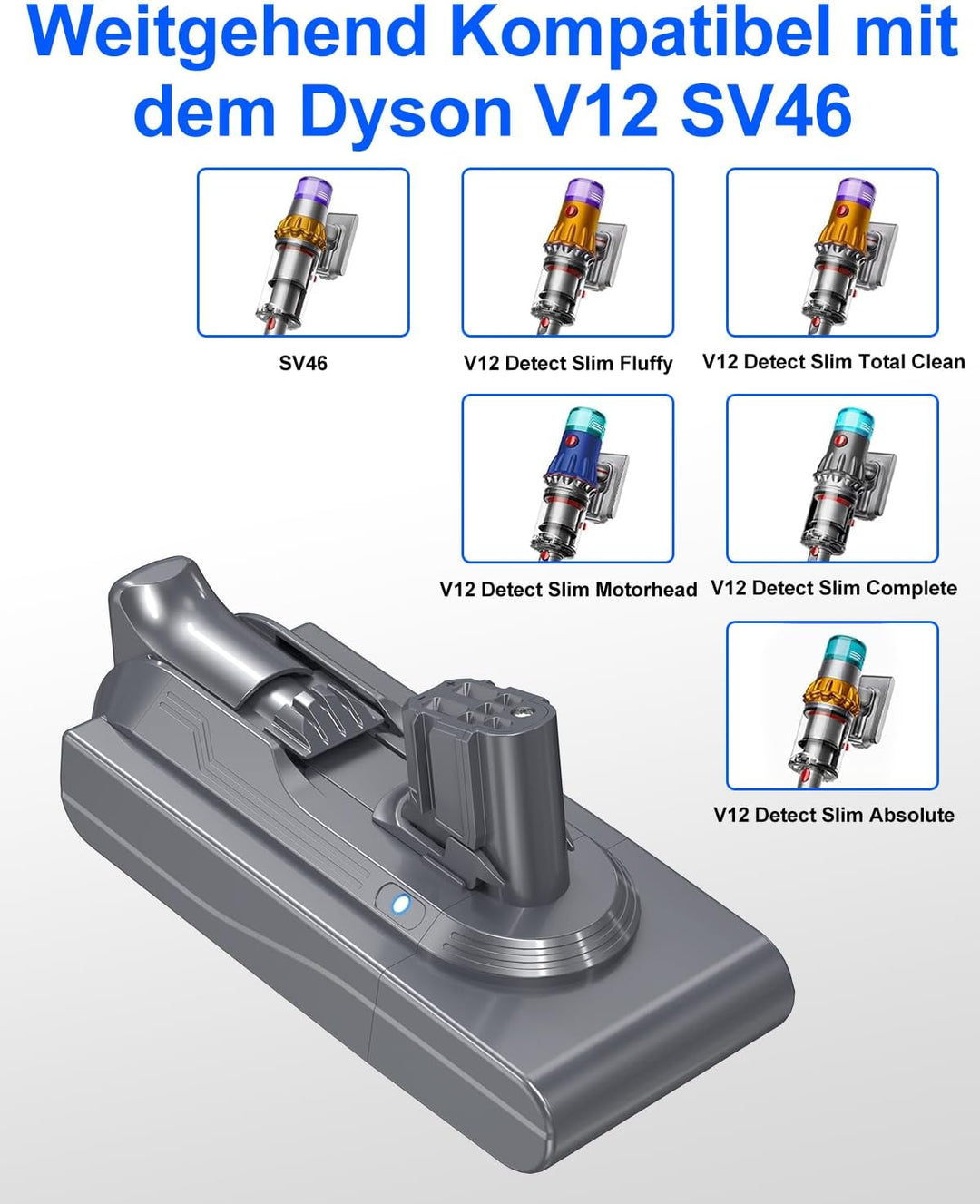 V12 SV20 Ersatzakku für Dyson V12 Detect Series, 25,2 V 3900 mAh Kompatibler Akku für Dyson SV20 SV2