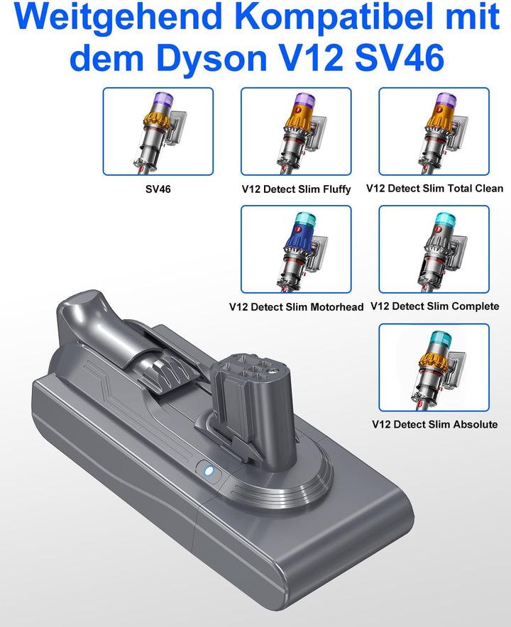 V12 SV20 Ersatzakku für Dyson V12 Detect Series, 25,2 V 3900 mAh Kompatibler Akku für Dyson SV20 SV2