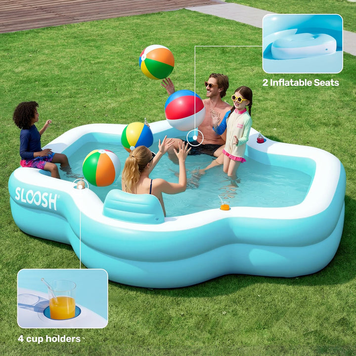 SLOOSH Aufblasbarer Swimmingpool mit Sitzen, 305 x 257 x 66 cm, überirdischer Familienpool mit Rücke