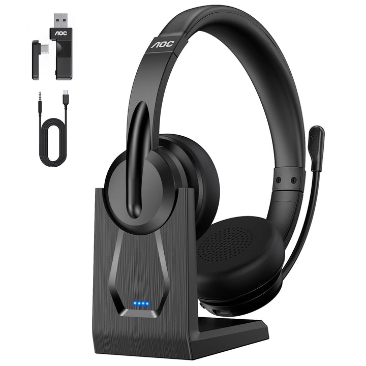 AOC Kabelloses Headset mit Mikrofon für die Arbeit, Bluetooth-Headset