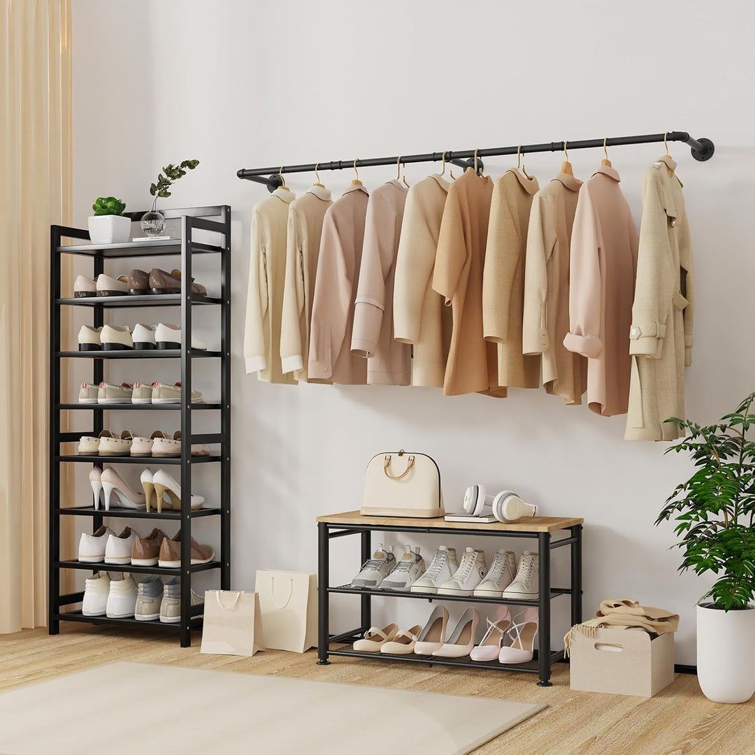 Yawinhe Industrierohr Kleiderstangen, 180 cm Kleiderständer für die Wand, Rustikale Kleideraufbewahr