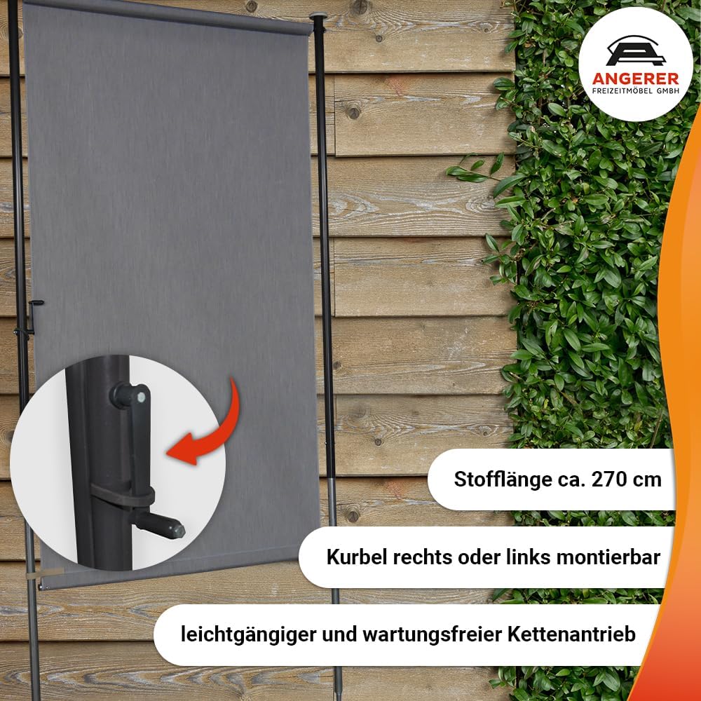 Angerer Balkonsichtschutz, Senkrechtmarkise mit Handkurbel, Terrasse/Balkon, Montage ohne Bohren, Ma