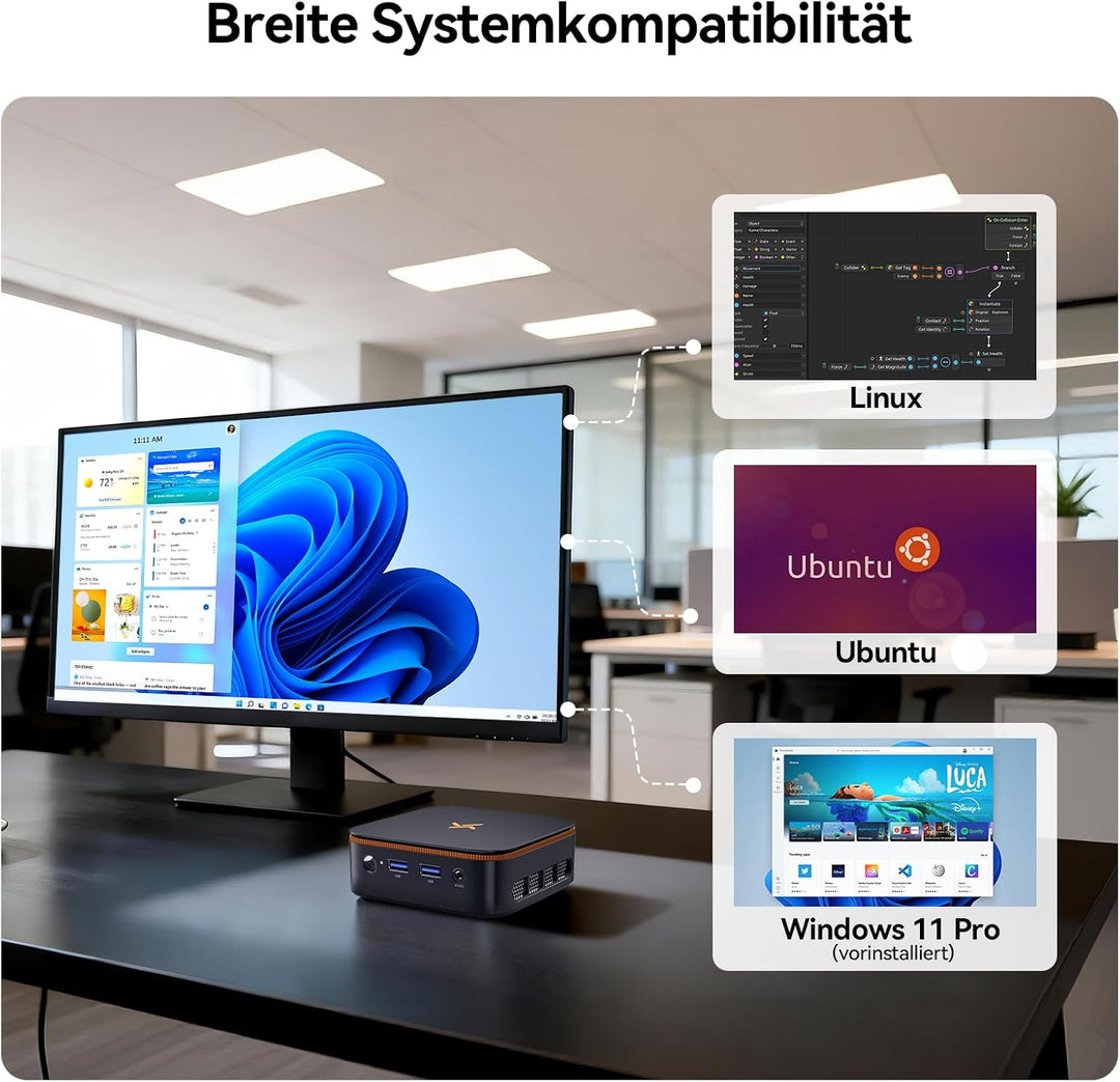 Huidun H50 AMD Ryzen, Radeon Vega 6 Mini PC(Besser als N95/N100/4300U), 8GB DDR4 256GB SSD, Win 11 p