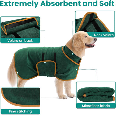 PETTOM Hundebademantel Mikrofaser Schnelltrockend, Bademantel Hund Baumwolle Super Saugfähig, Badema