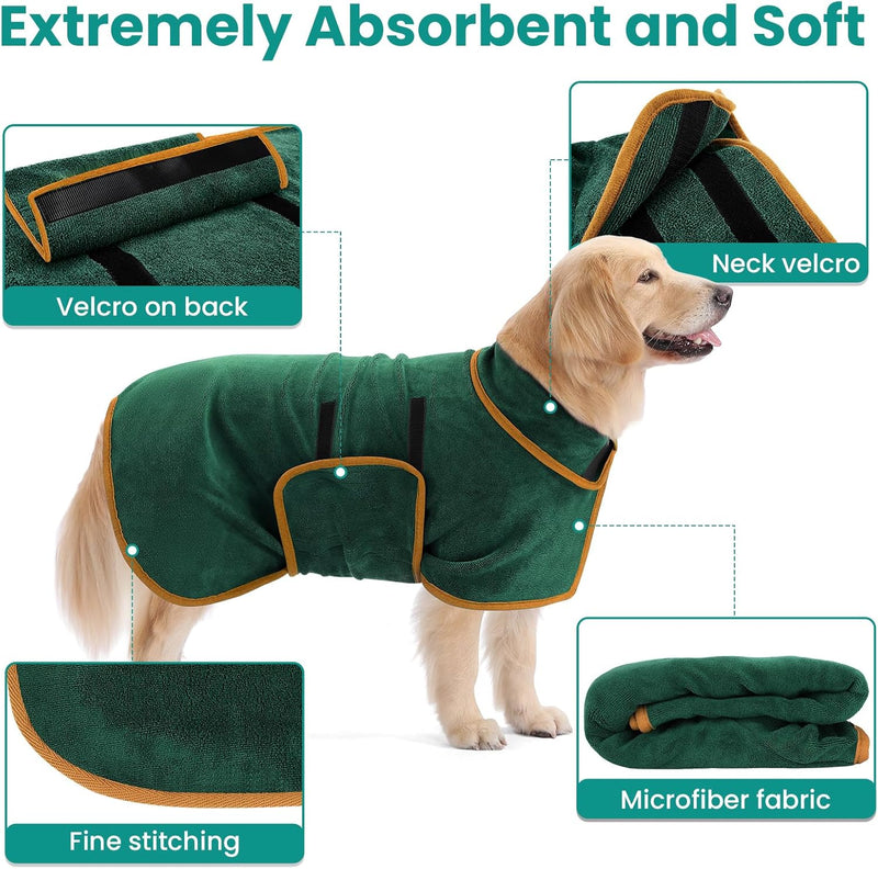 PETTOM Hundebademantel Mikrofaser Schnelltrockend, Bademantel Hund Baumwolle Super Saugfähig, Badema
