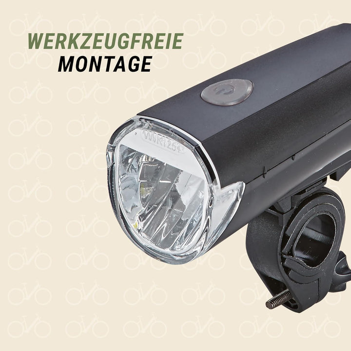 Prophete LED Batterieleuchten Set Fahrradbeleuchtung vorne und hinten, 30/15 Lux umschaltbar StVZO z