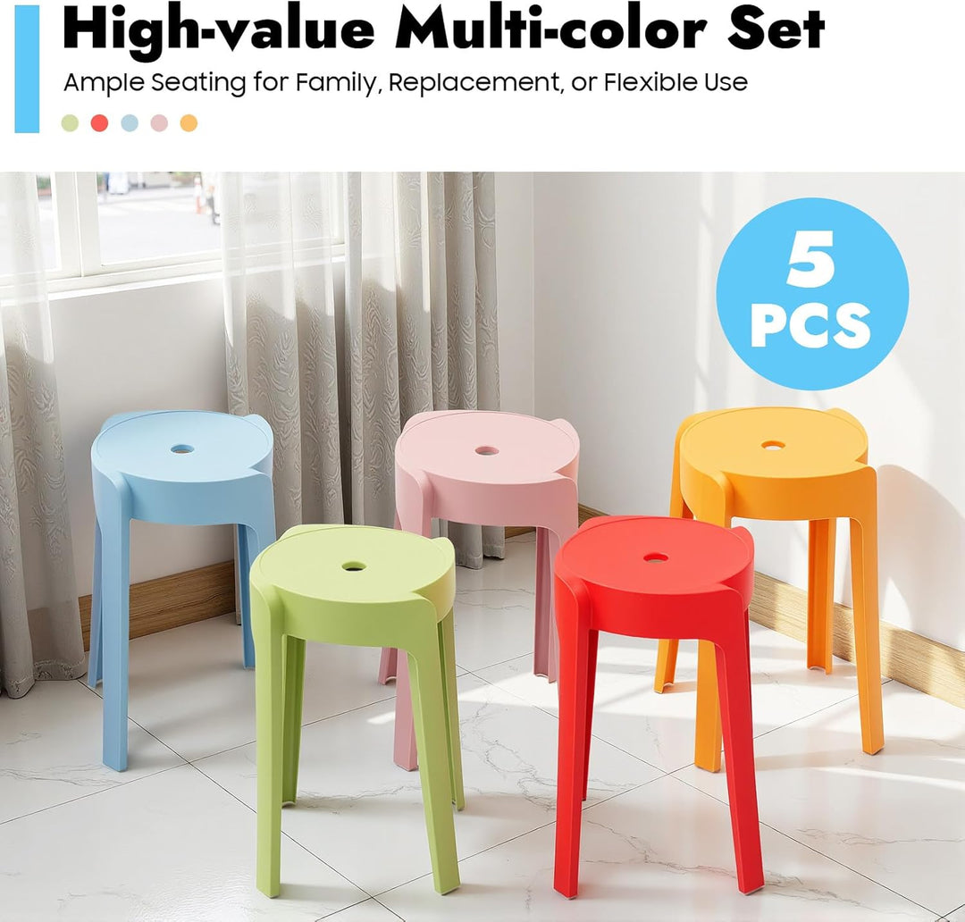 46 cm Hocker stapelbar, 5 Pcs Hocker Plastik, Stapelhocker Kunststoff, bis zu 75 kg, Plastikhocker f