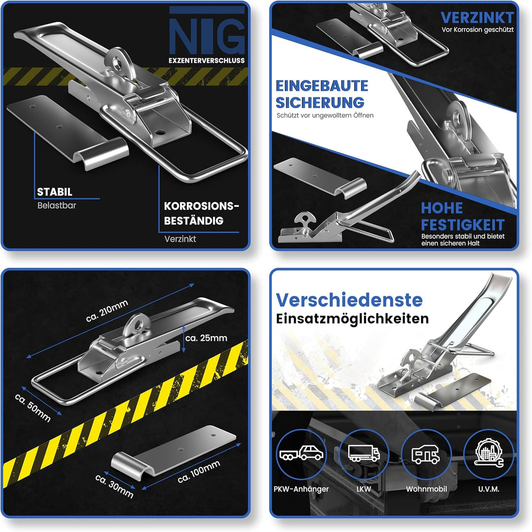 NTG Exzenterverschluss mit Befestigungsplatte | 210 mm | verzinkt und Witterungsbeständig | Anhänger