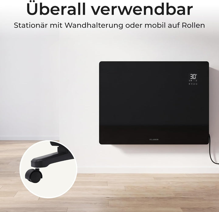 KLAMER Konvektor 1500W, Elektroheizung, WLAN App, Timer, Wand &amp; Stand