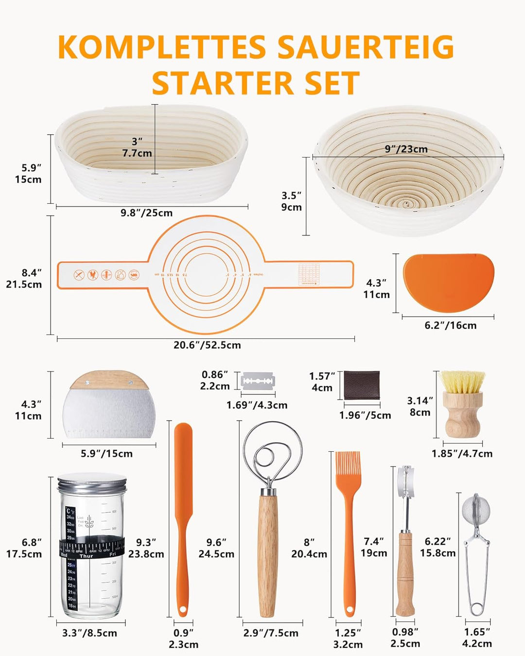 Gärkörbchen, Brotgärkorb-Set Für Sauerteig Starter Set, Gärkorb natürlichem Rattan, Sauerteig-Gärkor