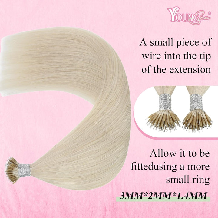 YoungSee Nanoring Extensions Echthaar Blond 60 cm Nanoring Extensions Blond Extensions Echthaar Nano