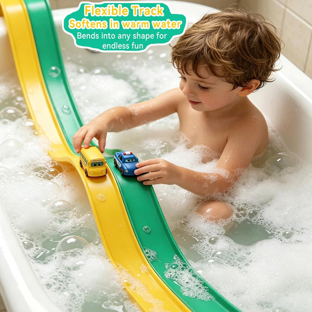 Badespielzeug Baby, Flexible Kugelbahn Badespielzeug mit 2 Autos Badespielzeug Saugnäpfe, Badewannen