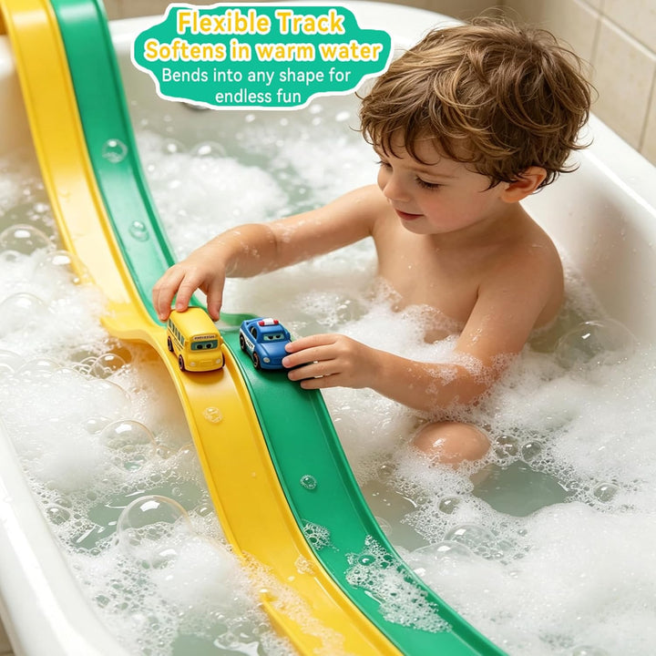 Badespielzeug Baby, Flexible Kugelbahn Badespielzeug mit 2 Autos Badespielzeug Saugnäpfe, Badewannen