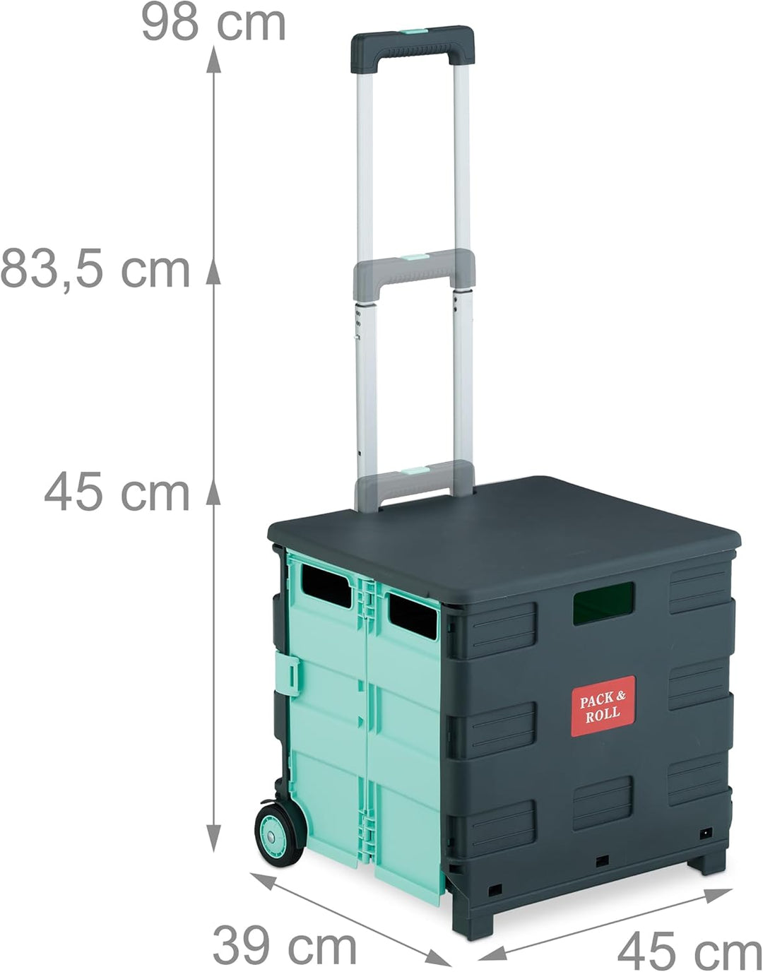 Relaxdays Einkaufstrolley, klappbar, Einkaufskorb mit Rollen, Deckel & Teleskopgriff, bis 35 kg, Rol