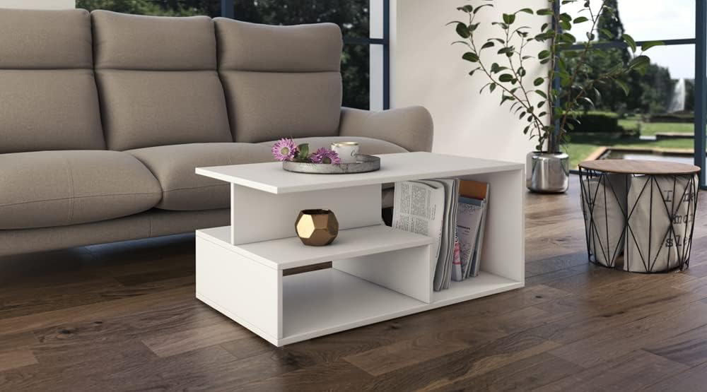 VBChome Kaffeetisch 90 x 51 x 43 cm Weiss Couchtisch Wohnzimmertisch Teetisch Beistelltisch Sofatisc