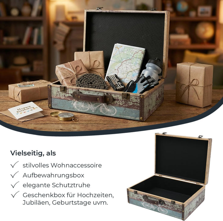 HMF VKO106 Vintage Koffer aus Holz | 44 x 32 x 16 cm | Gross | Deko Fahrrad 44 cm Fahrrad, 44 cm Fah