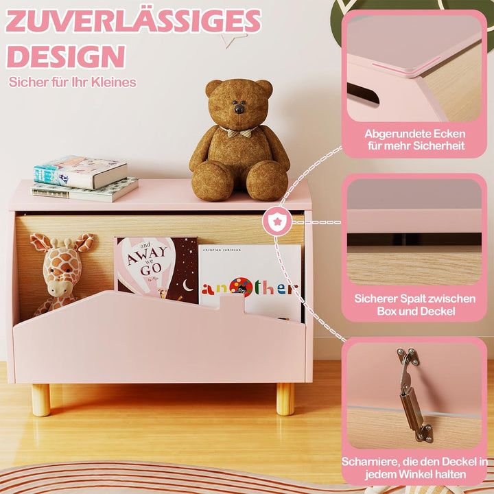 COSTWAY Spielzeugkiste Holz mit Regal, Spielzeugtruhe mit Deckel, Aufbewahrungstruhe Spielzeugbox fü
