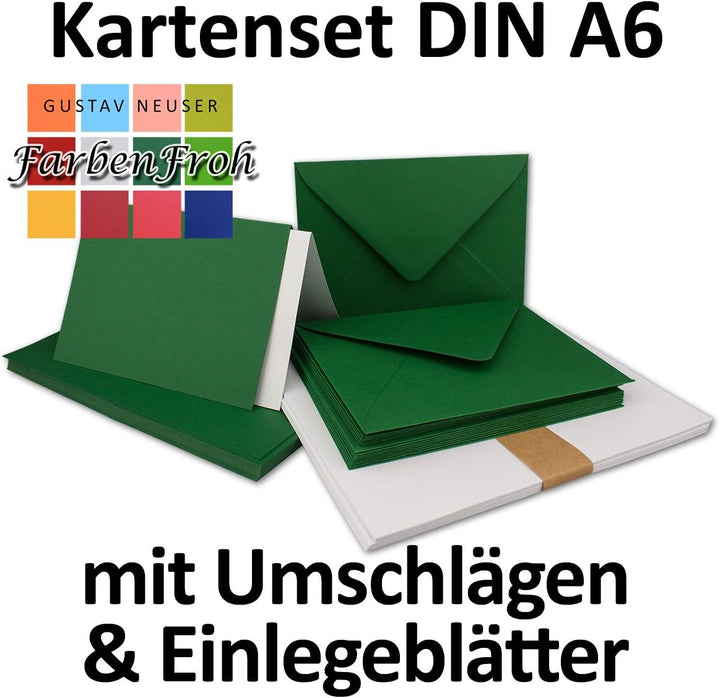 25x Faltkarten Set DIN A6/C6 mit Brief-Umschlägen in Dunkel-Grün - inklusive Einleger - 14,8 x 10,5