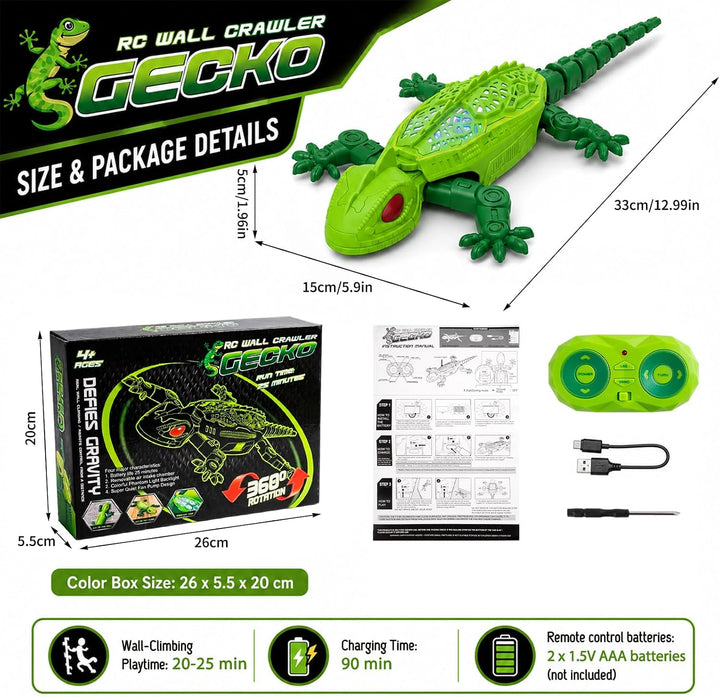 Gecko Wandflitzer, Ferngesteuerte Eidechse Wand Klettern, mit Leuchtenden LED-Augen, 360° Drehbar, K