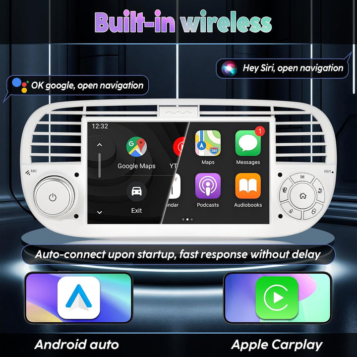 Autoradio mit Bildschirm für FIAT 500 (2007-2015) | Integriertes drahtloses CarPlay & Android Auto |