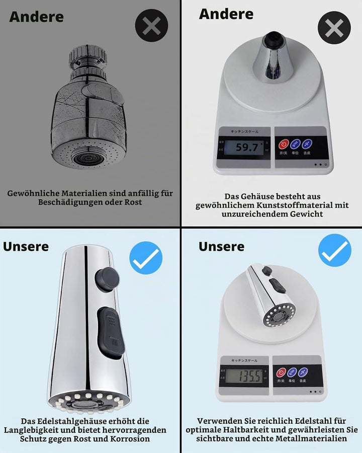 Hibbent Küche Wasserhahn Kopf Ersatz, Pull Down Küche Sprühkopf mit 15 Adaptern, 3-Funktions-Küche S