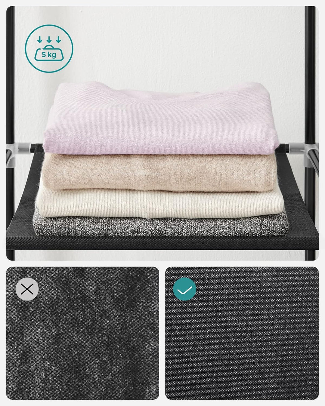 SONGMICS Stoffschrank, Kleiderschrank, 45 x 170 x 167 cm, 4 Hängefächer, mit Ablagen, 4 Seitentasche