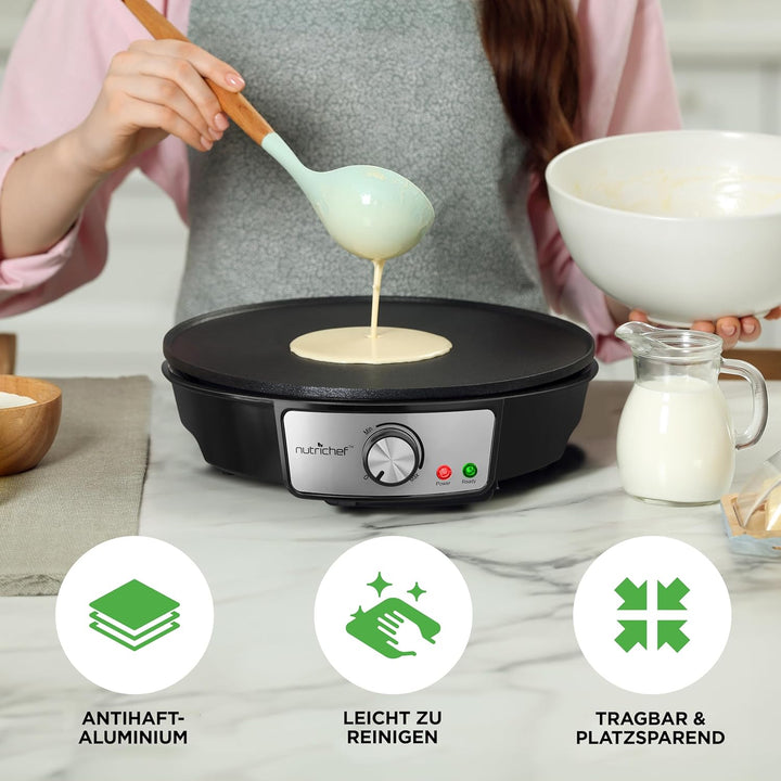 Nutrichef PCRM12EU Elektro-Griddle-Crêpe-Maker-Kochfeld Antihaftbeschichtete 12-Zoll-Aluminium-Kochp