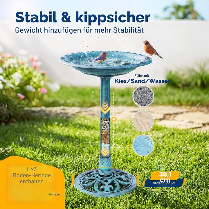 VIVOHOME Vogeltränke 71cm hoch Polyresin leicht antike Optik für Aussenbereich Blau, Blau