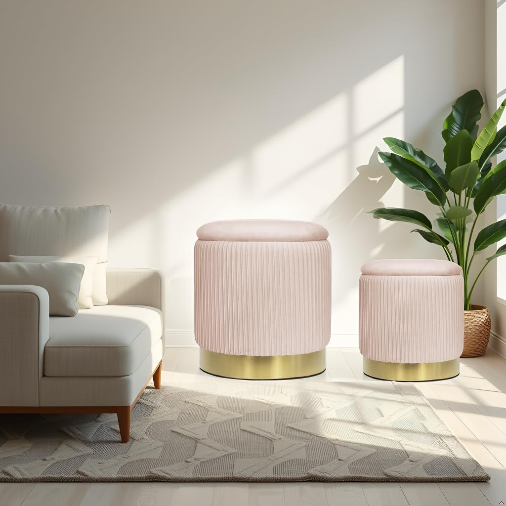 AllEquip 2er-Set Sitzhocker Samt Schminktisch Pouf Hocker mit Stauraum Ottoman Aufbewahrungshocker (