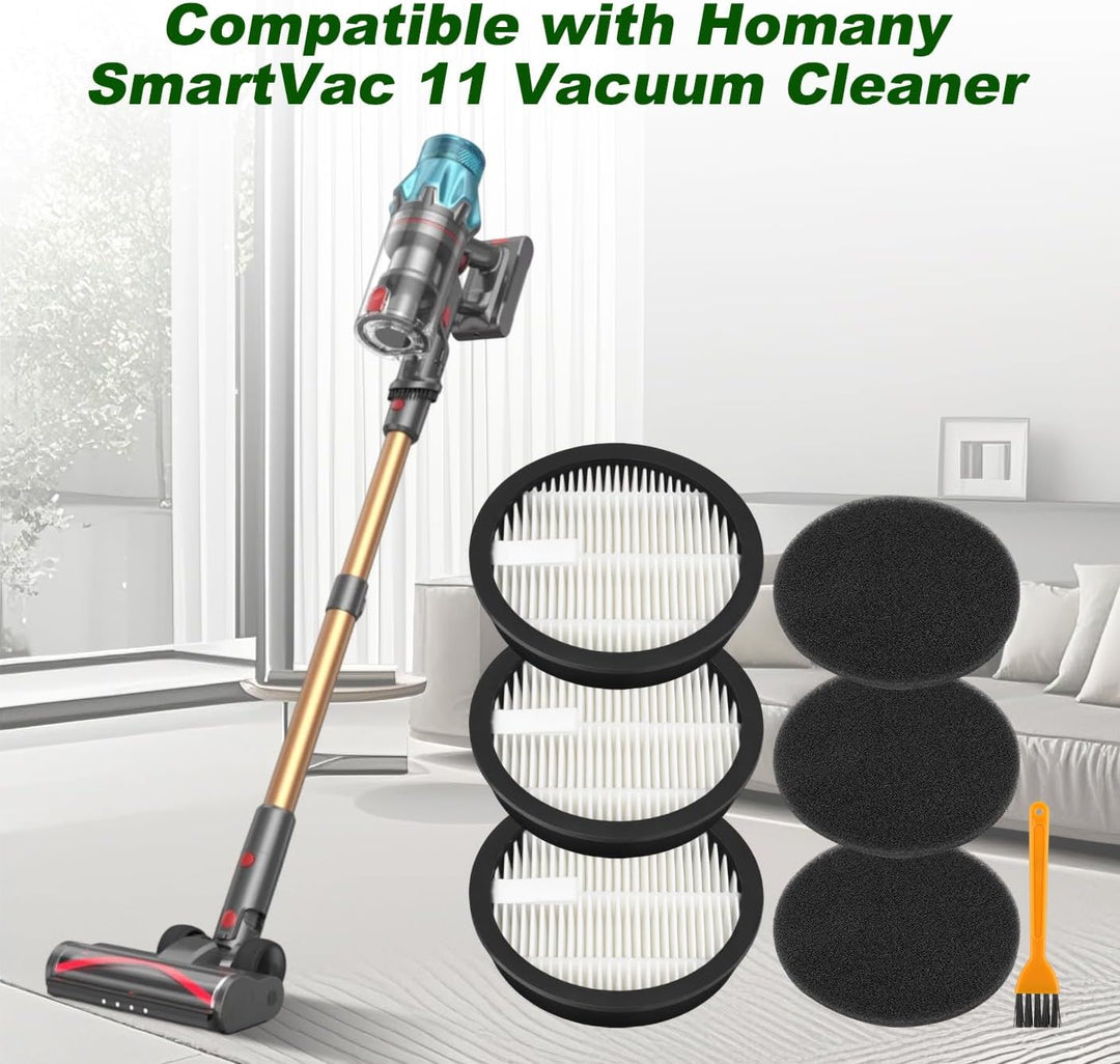 Filter Zubehör für HOMPANY SmartVac 11 Akku Staubsauger, 3 HEPA Filter, 3 Schaumfilter, Waschbare Fi