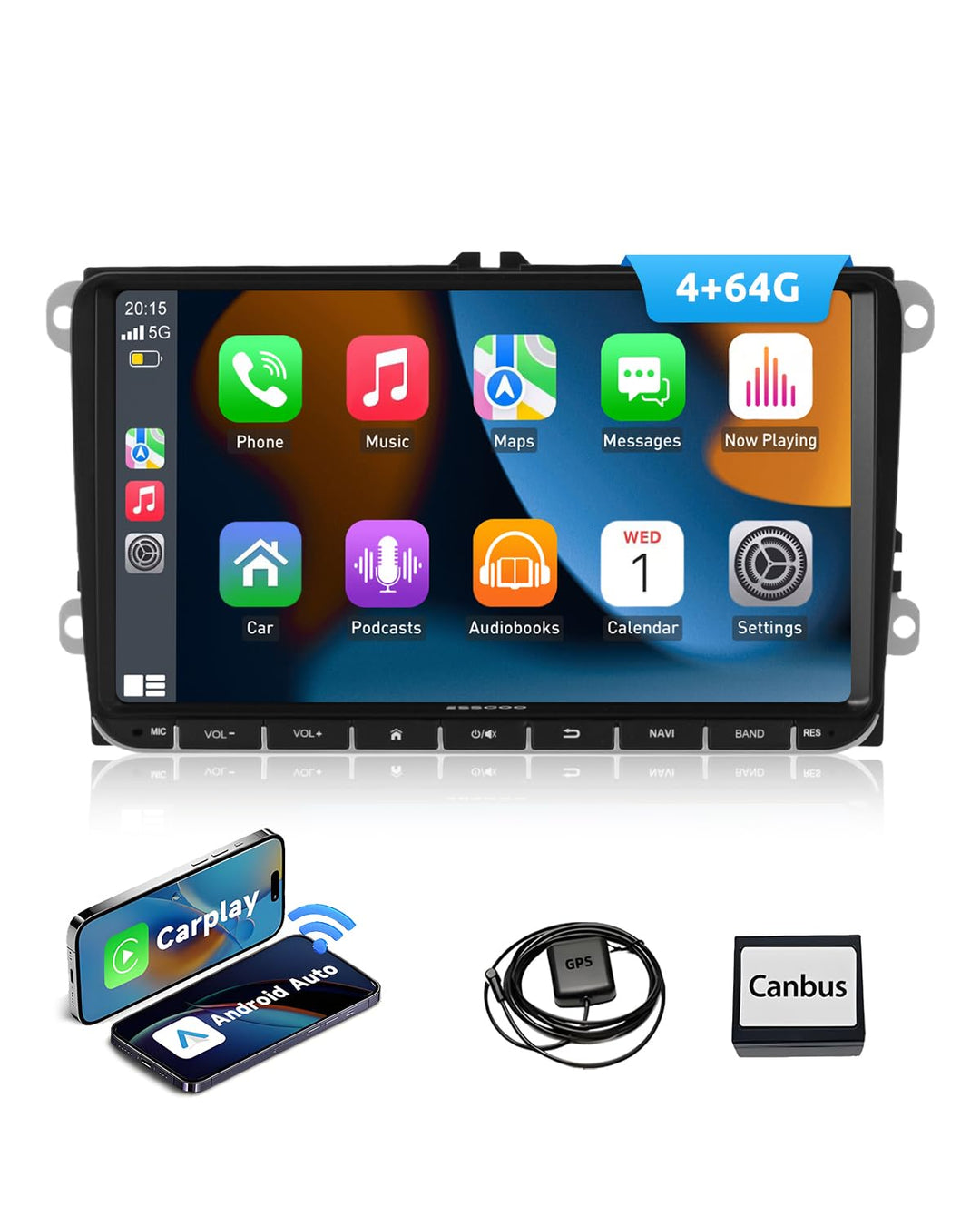 Essgoo 4+64G Autoradio 9 Zoll Android 14 Radio mit Carplay und Wireless Auto für VW Golf 5 6 Touran