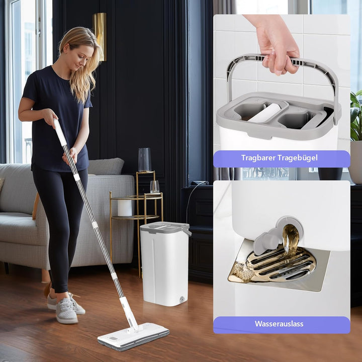 Wischmopp Set mit Eimer,Masthome Putzeimer mit Wischmop und 5 Mikrofaser Moppkopf, Wischmopp Set mit