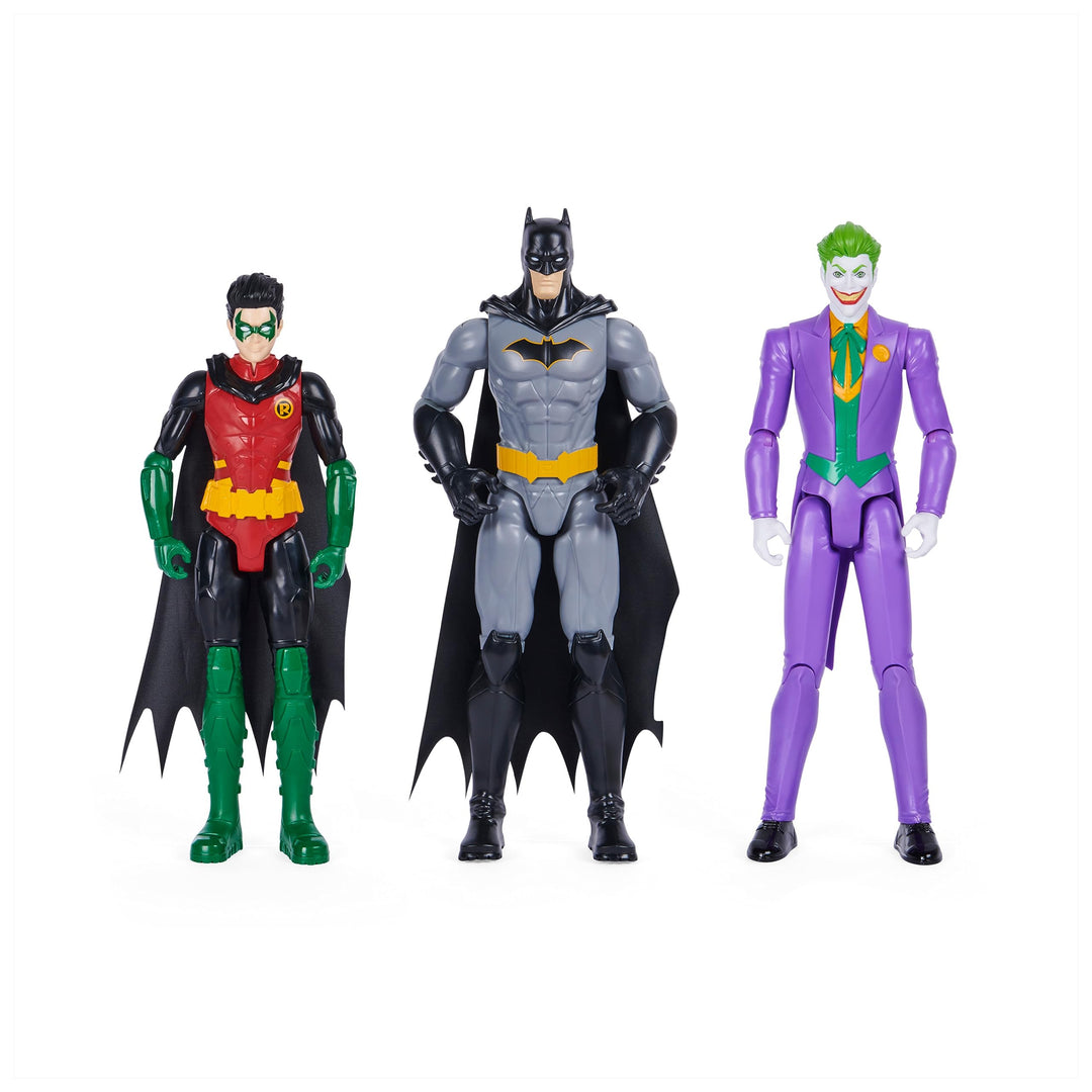 Spin Master Batman 30cm Figuren-Set aus Batman (Rebirth), Robin und Joker, inkl. Stoffumhang, origin