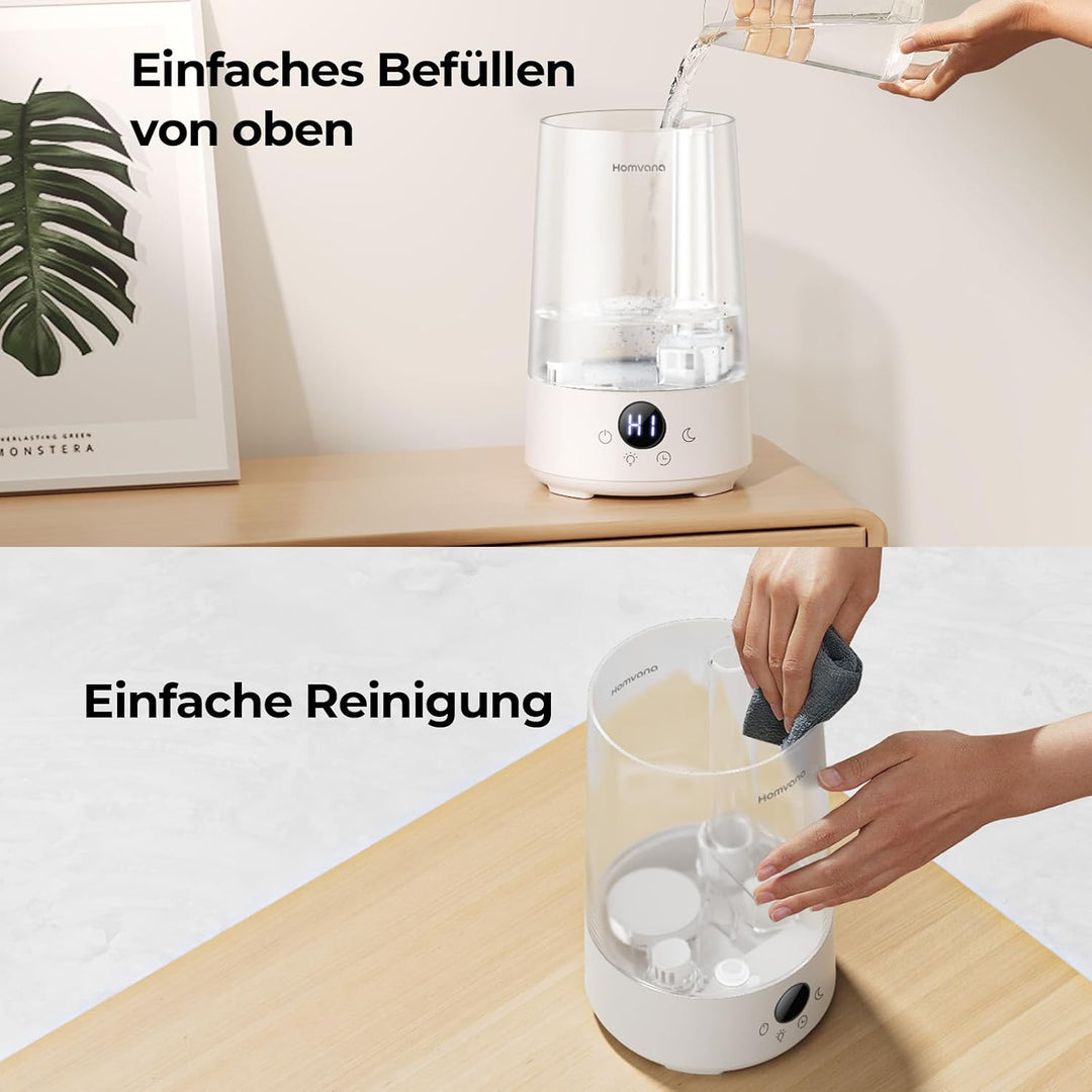 Homvana Luftbefeuchter Schlafzimmer Top-Fill, 3.6L 360°Cool Mist 34H Dauerhaft, Ruhig 16dB (SilentSp