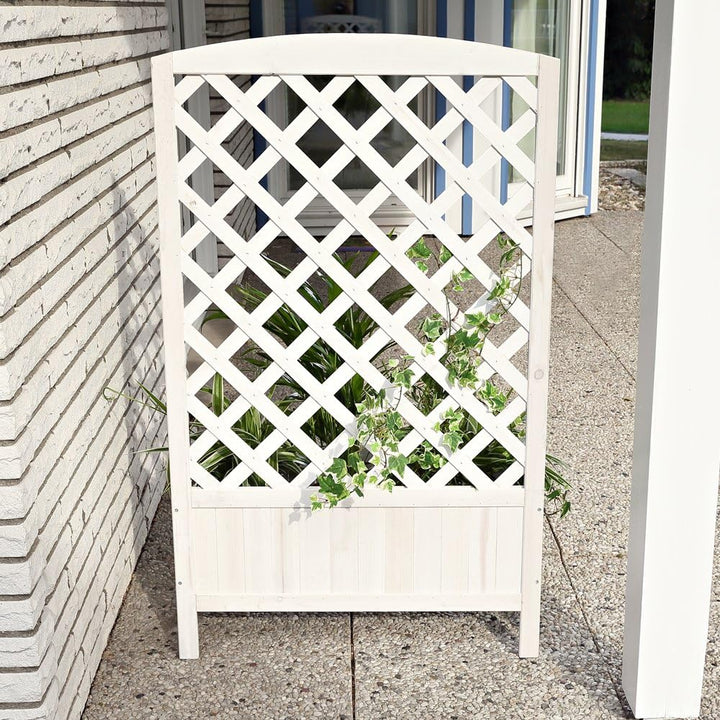Melko Rankgitter Spalier mit Pflanzkasten Holz Rankhilfe Pflanzkübel mit Sichtschutz Hochbeet Weiss,