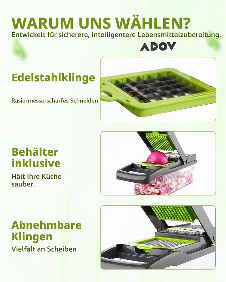 ADOV Mandoline Gemüseschneider, 12 in 1 Multifunktionaler Gemüsehobel mit Handschutz, Einstellbare E