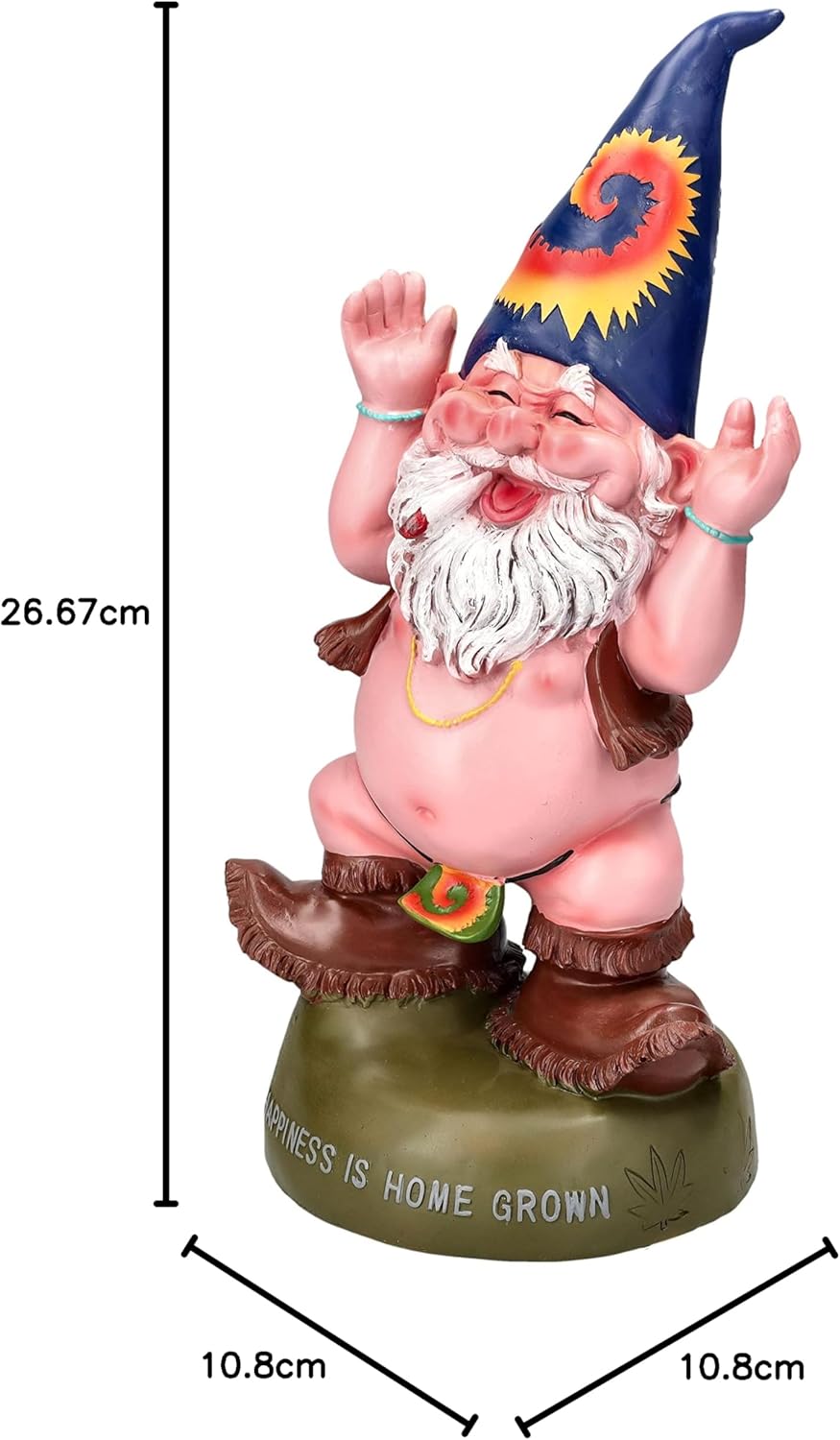 Pacific Giftware Gartenzwerg Figur Hippie Gnom Freudentanz 34,5 cm | Garten Zwerg Statue nackt Kiffe